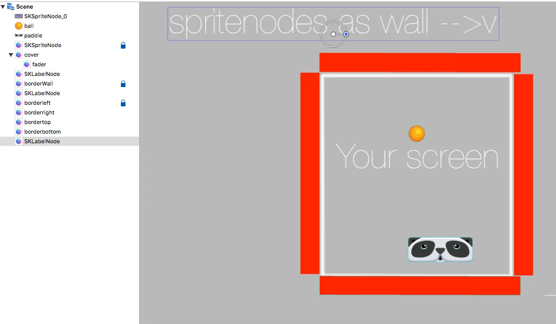make sure to give SKSpriteNode a physics body so will bounce off the red blocks