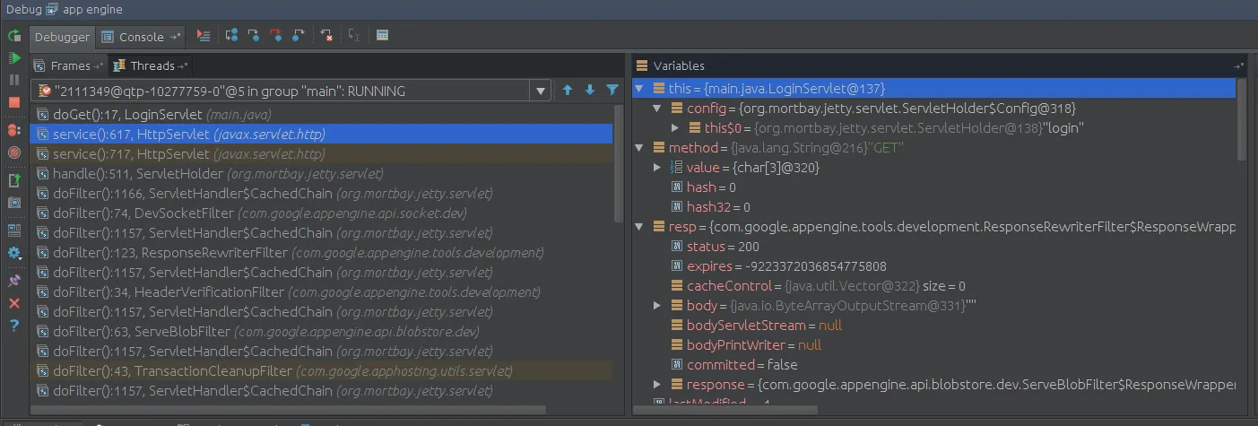 What does the highlight colors mean in the java frame debugger?