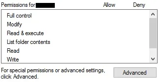 permissions with unfilled checkboxes