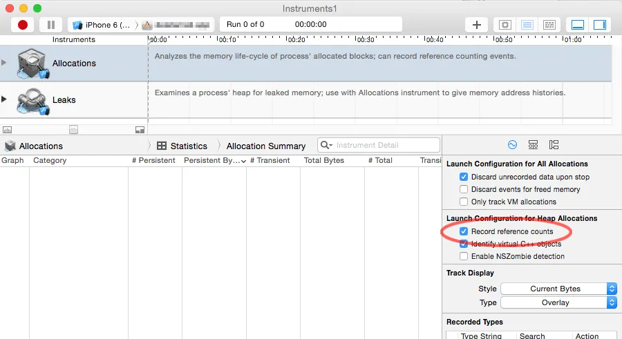 record reference counts in Xcode 6