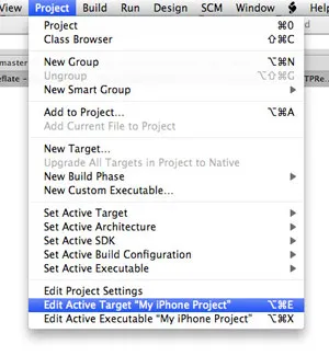 Edit Active Target in Xcode 3