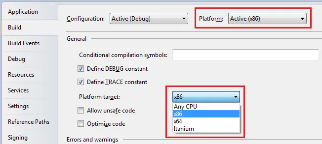 Visual Studio C# project settings