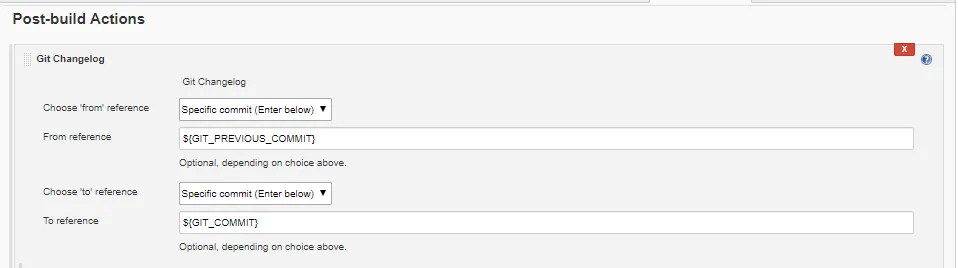 Git Changelog from Post-build Actions Dialog