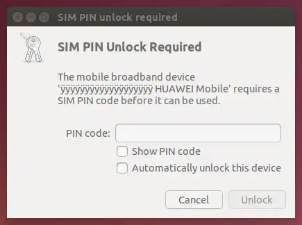要求输入PIN码以解锁SIM卡的窗口